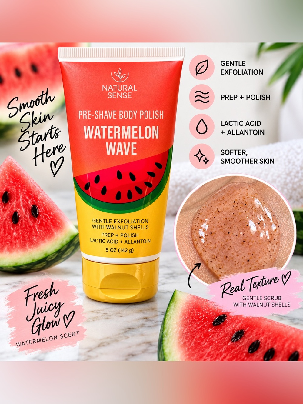 š Natural Sense Watermelon Wave Pre-Shave Body Polish 5 oz